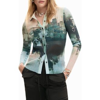 Desigual Rib Button-Up Shirt in Gray at Nordstrom, Size X-Small