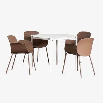 Sklum Sklum - Set De Mesa Redonda En Aluminio (&oslash;110 Cm) Elton Y 4 Sillas De Jard&iacute;n Lynette