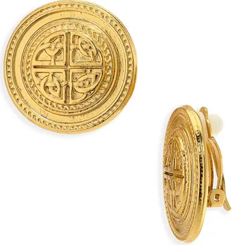 Karine Sultan Heritage Medallion Clip-On Earrings in Gold at Nordstrom