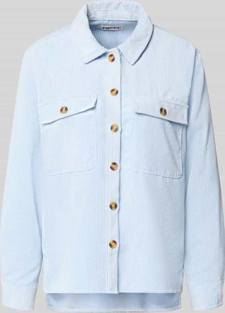 Pieces Regular Fit Cordbluse mit Brustpattentaschen Modell EFFI in Hellblau, Gr&ouml;&szlig;e XL