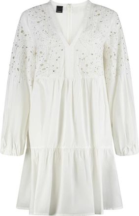 Pinko Katoenen Mini-Jurk met Broderie Anglaise - Dames - Korte kleedjes - Wit - L - Katoen - Kleedjes