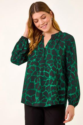 Roman Animal Print V-Neck Top