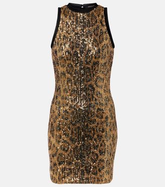 Roberto Cavalli Sequined leopard-print minidress
