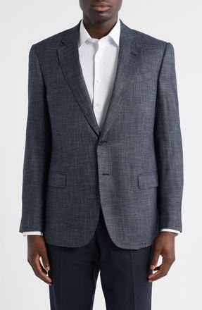 Emporio Armani G-Line Textured Blue M&eacute;lange Sport Coat in Solid Medium Blue at Nordstrom Rack, Size 48 Us / 58 Eu Regular