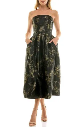 Socialite Metallic Strapless Gown in Black/Gold at Nordstrom, Size Medium