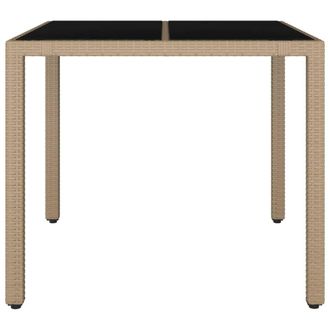Berkfield Home Garden Table with Glass Top Beige Poly Rattan&Tempered Glass