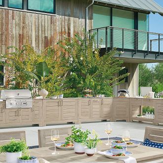 Frontgate St. Kitts Outdoor Kitchen in Weathered Teak - Cabinet with Three Drawers - Frontgate