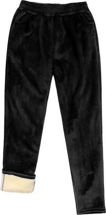 Generic Joggers Womens Warm Corduroy Trousers Thermal Fleece Lined Winter Corduroy Trousers Elastic Waist Cord Plain Casual Trouser Thick Straight Leg Sweatpa