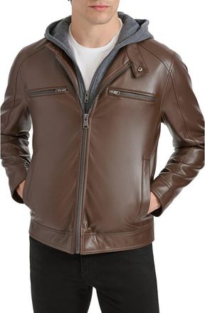 Kenneth Cole Hooded Faux Leather Jacket in Brown at Nordstrom Rack, Size Xx-Large