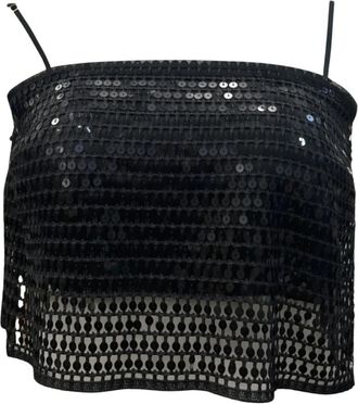 Simona Corsellini Top Cropped Paillettes a Bretelline - Dames - Tops zonder mouwen - Zwart - L - Leer - Tops