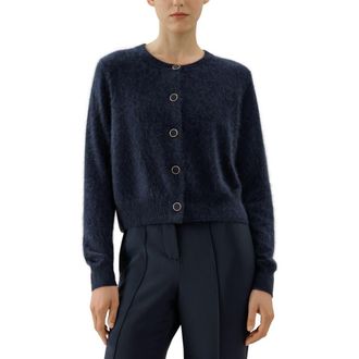 LilySilk Ultra-Soft Brushed Cashmere Cardigan in Navy Blue at Nordstrom, Size X-Small