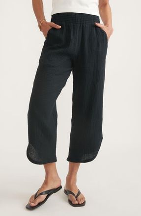 Marine Layer Corinne Wide Leg Double Cloth Cotton Pants in Black at Nordstrom, Size Small