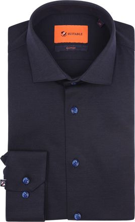 Suitable Knitted Pique Shirt Dark Blue - Mens - Clothing - Size Slim Fit - Fashion, Dark blue, blue, 15.5