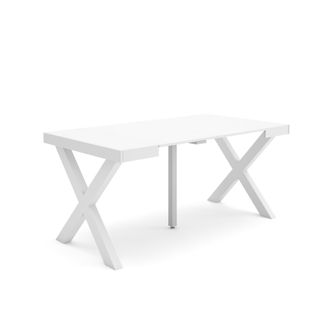 Skraut Home Skraut Home - Mesa Consola Extensible, Mesa Comedor Plegable, 160, Para 8 Comensales, Patas Madera Maciza, Estilo Moderno, Blanco