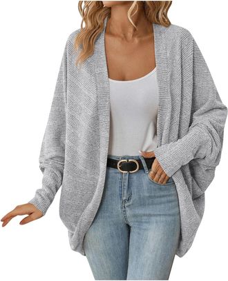 Generic Cable Knit Cardigan Ladies Long Cardigans Knitted Summer Jacket Women Open Front Kimono Cardigan Batwing Sleeve Lightweight Jackets For Women Uk Solid