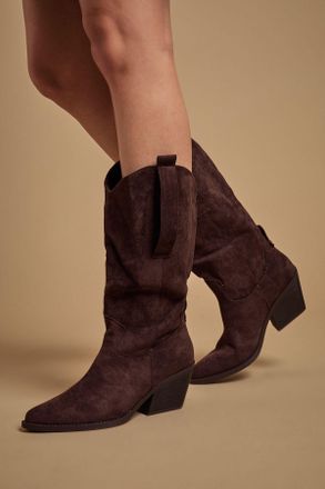 Oasis Womens Wanda Faux Suede Slouch Western Calf Boots - Chocolate - Size UK 4