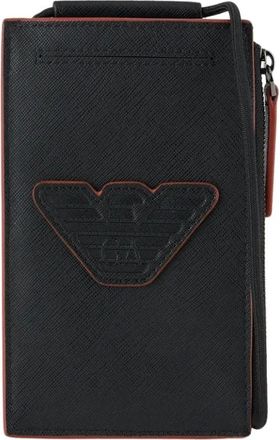 Emporio Armani Zwart | Oranje Detail Portemonnee - Heren - Portefeuilles - Zwart - ONE Size - Leer - Accessoires