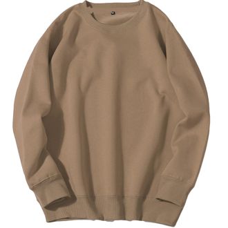 Generic Mens Jumpers Oversized Sweatshirts without Hood Solid Colour Crew Neck Pullover Long Sleeve Sweater Soft Sports Top Lightweight Sweat Shirts for Men A