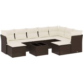 vidaXL Set De Sof&aacute;s De Jard&iacute;n 10 Pzas Y Cojines Rat&aacute;n Sint&eacute;tico Marr&oacute;n Vidaxl