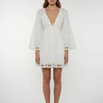 Alice & Olivia Alice + Olivia White Cotton Alexandria Open Back Tunic Dress