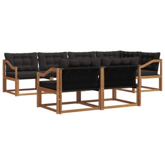 vidaXL Conjunto De Sof&aacute;s De Exterior Con Coj&iacute;n 7 Pcs Natural Y Negro Vidaxl