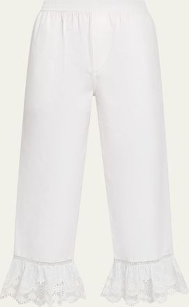 Saint Laurent Broderie Anglaise Ruffle Straight-Leg Crop Pants