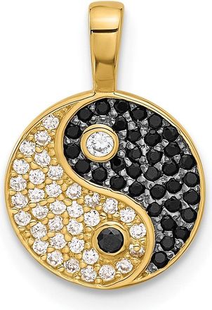 Diamond2Deal 14k Yellow Gold with Rhodium Black and Clear Cubic Zirconia Yin and Yang Pendant