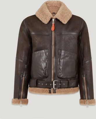 Belstaff X Nigel Cabourn Coastal Commander Jacket Mens Aviator Shearling Dark Brown / Sand Size S