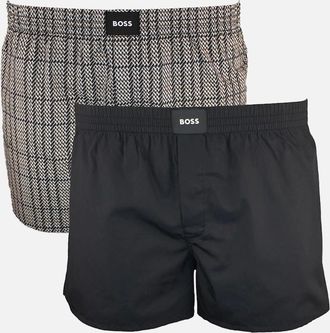HUGO BOSS Mens Boss 2-Pack Woven Boxer Shorts, Black, Patterned - Size: 32/30/31