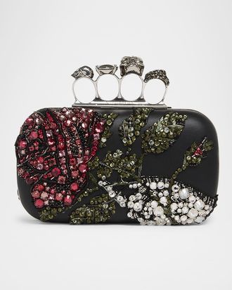 Alexander McQueen Bead & Crystal Flower Skull Four Ring Clutch Bag