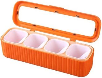 No Brand Juego De Botes Para Especias De Cocina Con Cuatro Compartimentos, Incluye Cuchara Y Caja Para Guardar Especias, Apto Para La Encimera - Color Naranja