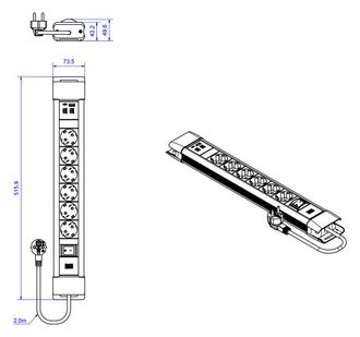 Bachmann Connectus 6xcee7/3 1xschalter 1xusb A/c 22w 2,0m Cee7/7 Grau, Bm005920