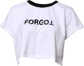 Dolce & Gabbana T-shirt met grafische print en ronde hals- cropped model - Dames - T-shirts - Wit - L - Katoen - Tops