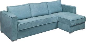 Vente-Unique Divano Letto Angolare A Ribalta Angolo Rever. Letto Doghe Larghe 160 Mater. 22 Memory Foam In Velluto Turchese - Loreto