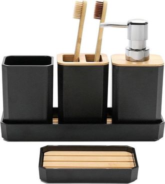 OEM Accesorios De Ba&ntilde;o (juego De 5 Piezas) - Dispensador De Jab&oacute;n Y Portacepillos De Dientes - Estilo Bohemio Moderno - Negro