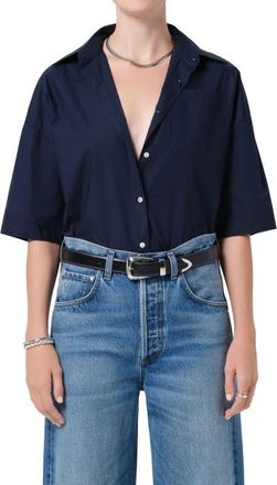 Citizens Of Humanity Frances Cape Cotton Cropped Button-Up Shirt in Navy at Nordstrom, Size X-Large