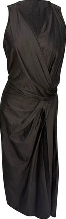 Rick Owens Gathered Sleeveless Midi Dress in Black Cotton