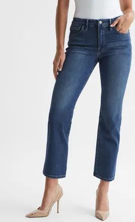 Good American Dark Blue Legs Crop Mini Bootleg Jeans, 28