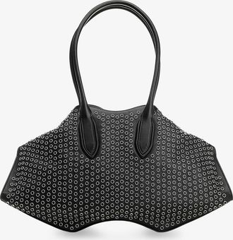 Alexander McQueen Womens Manta Leather Shoulder Bag With Metal Details Black