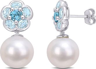 Delmar Sterling Silver 12mm Cultured Freshwater Pearl & Blue Topaz Earrings at Nordstrom Rack