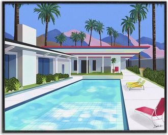 Stupell Industries Modern Pool & Palm Trees Framed Giclee Art