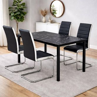 Kosy Koala Dining Table Set with 4 Black Faux Leather Chairs Kitchen Furniture
