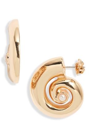 Open Edit Faux Pearl Shell Earrings in Gold/White at Nordstrom