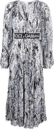 Dolce & Gabbana Graffiti-Logo Geplooide Jurk - Dames - Casual kleedjes - Wit - M - Kleedjes