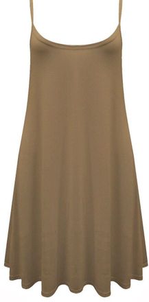 Generic New Womens Sleeveless Long Cami Plain Strappy Swing Vest Camisole Dress Top 8-26 (3XL (24/26), MOCHA)