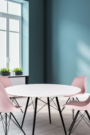 Fusion Living Soho Large White Circular Dining Table with Black Wood Legs