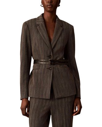 Calvin Klein Two Button Belted Notch Collar Jacket