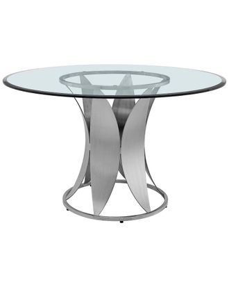 Armen Living Petal Modern Glass And Stainless Steel Round Pedestal Dining Table