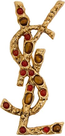 Saint Laurent Cassandre Stone-embellished Brooch - Gold - One Size
