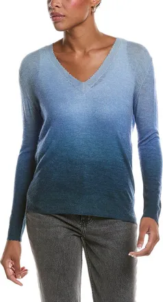 Autumn Cashmere Ombre Print Distressed Edge V-Neck Cashmere Sweater